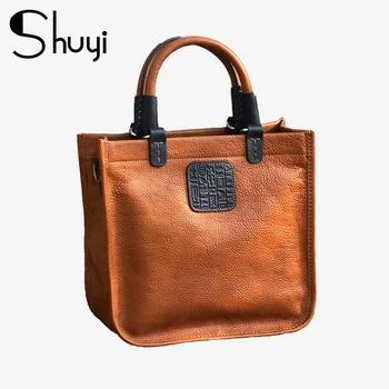 

100% handmade vegetable tanned top layer cowhide women's handbag fashion retro compact multifunctional soft leather ladies bags