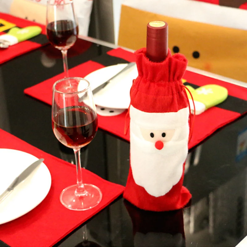 

2019 navidad Christmas Decorations for Home Santa Claus Wine Bottle Cover Bag Snowman Stocking Gift