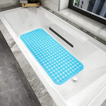 

Bath Mat Extra Long Shower Tray Antislip with Drainage Suction Cups Washable Suction Cup Antibacterial Mildew Mat P7Ding