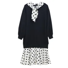 На возраст от 4 до 16 лет для маленьких девочек и девочек-подростков длинные рукава, хлопковые трусы для девочек в горошек Повседневная расклешенная, миди платье Детское одно тонное платье для девочек модное осенне-зимнее платье