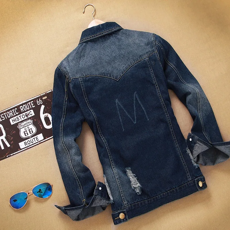 

2016 Autumn And Winter New Style Men with Holes Cowboy Jacket Slim Fit Fashion Man Jacket Tops