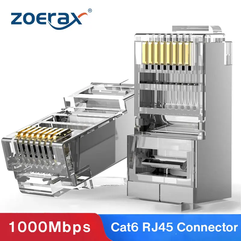 Zoerax-banhado a Ouro Modular Ethernet Cabo Head Plug Rede Crimp Conector Rj45 8p8c Cat6 rj 45 Conector Crimper