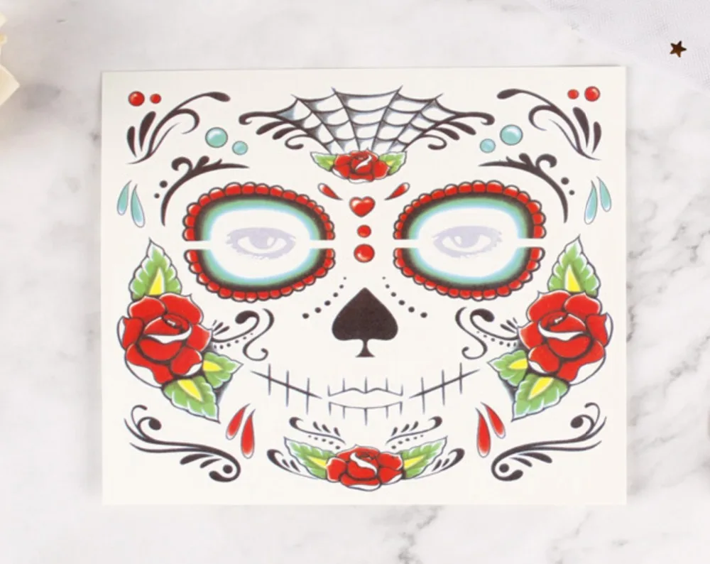 Mexica Day of the Dead Sugar Skull Face временная татуировка Хэллоуин Макияж наклейки для Хэллоуина Маскарад Вечерние