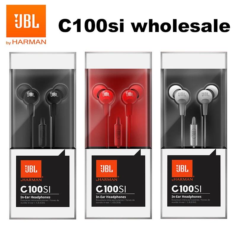 20 PCS JBL C100Si Original 3 5mm Wired Stereo Earphones Deep Bass Music Sport Headset Sports Earphone Hands free Call with Mic