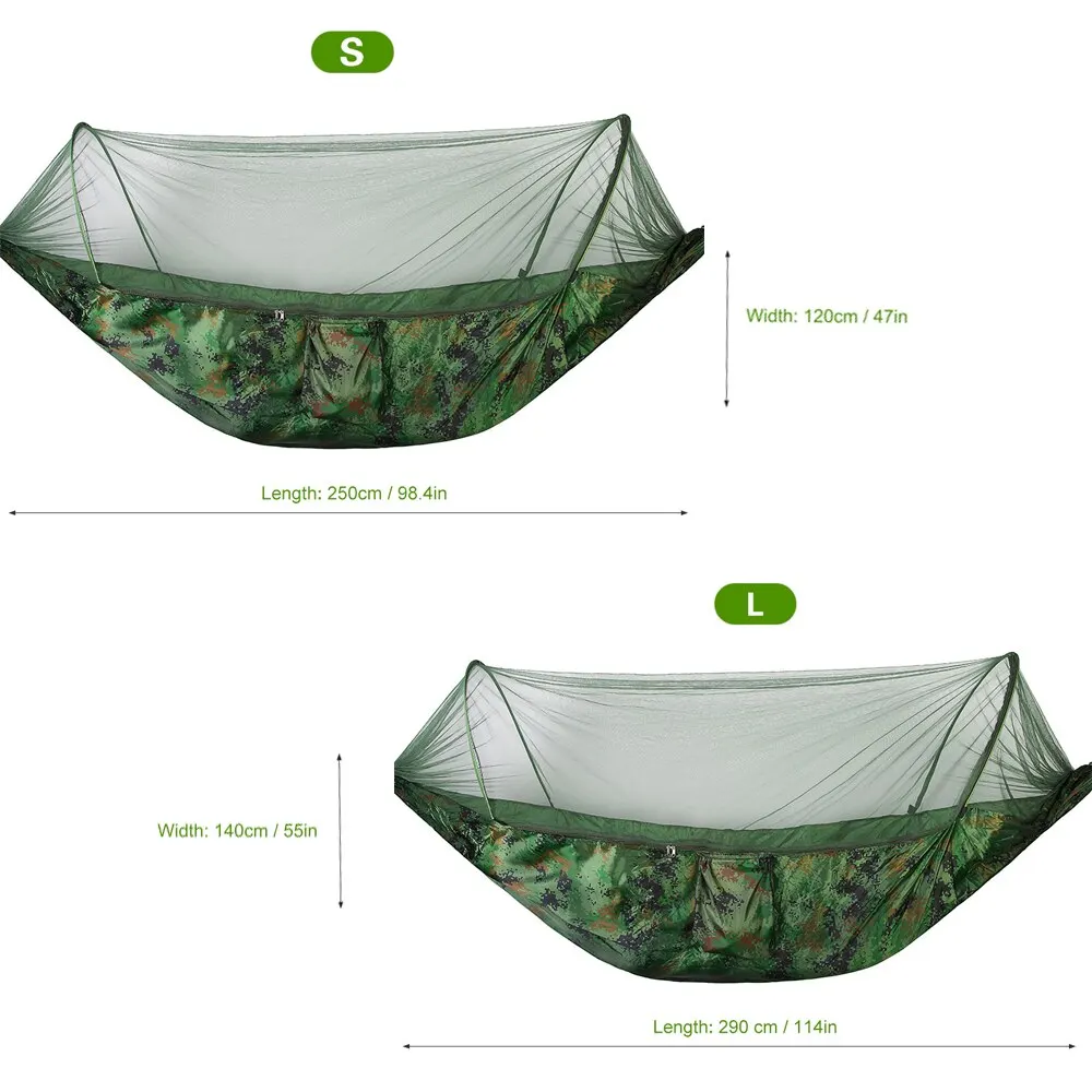 Portable Outdoor Camping Hammock with Mosquito Bugs Net Reversible Swing Extension Straps Clips Included