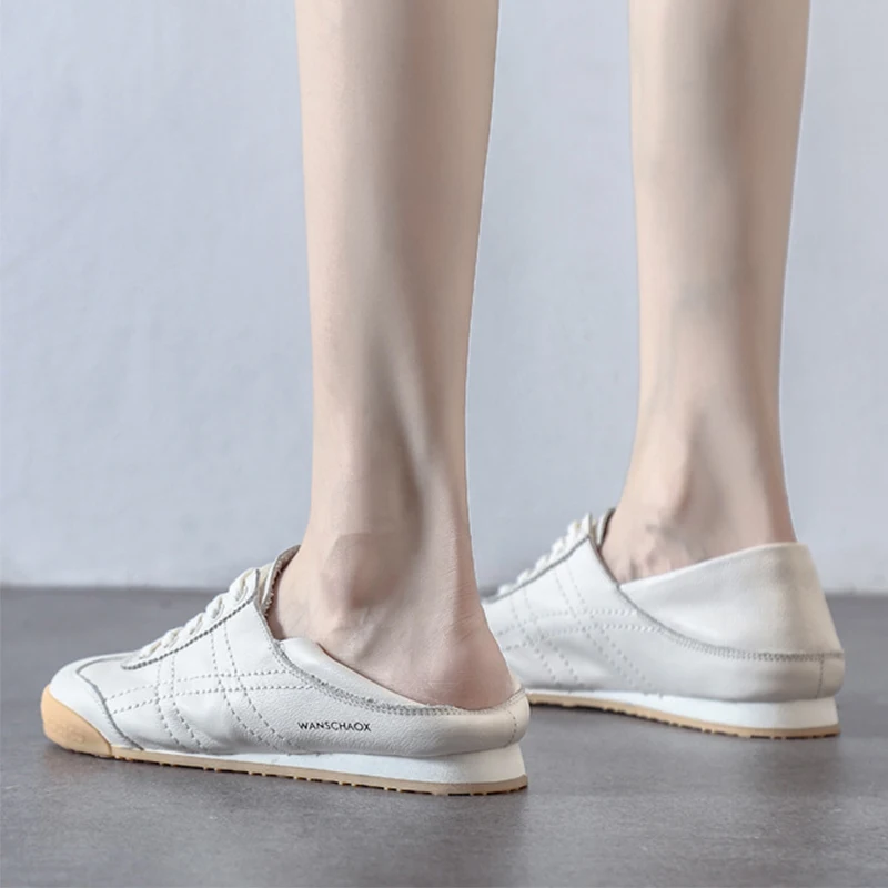 High Quality New Women's Shoes Soft Sole Comfortable Shallow Mouth Flats Shoes Two Wear Soft Leather White Shoes Women Free Ship 5