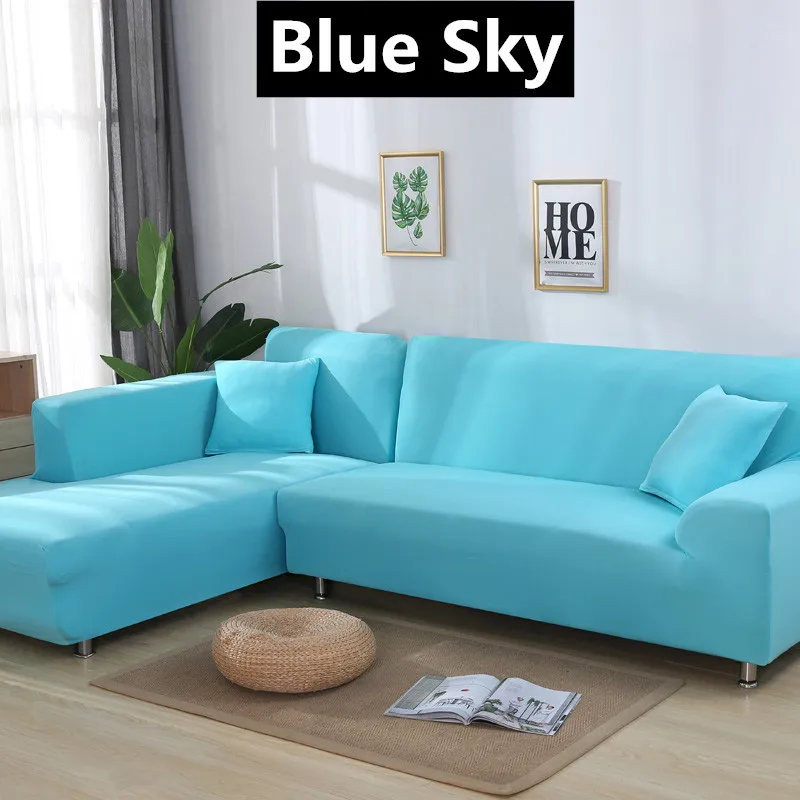 1/2/3/4 местный эластичные однотонные Цвет чехлы для диванов спандекс стрейч диване Защитная крышка все включено Универсальный секционный диван Чехол - Цвет: Blue Sky