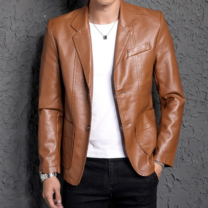 

2020 New Spring Autumn Men PU Leather Jackets Slim Fit Motorcycle Single Breasted Coats Male Fashion Casual 4 Color Outerwear