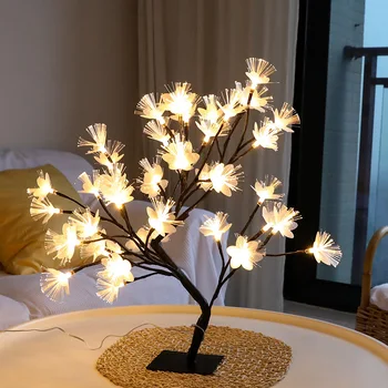 

24 Led Decorative Desk Lamp Cherry Blossom Style Usb Charging Tree Lights Christmas Fairy Living Room Bedroom Table Lamp