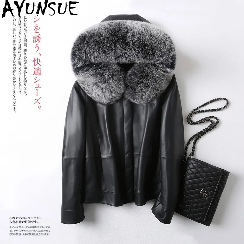 

AYUNSUE Real Sheepskin Coat Female Fox Fur Collar Down Jackets Winter Jacket Women Genuine Leather Jacket Chaqueta Mujer MY3943