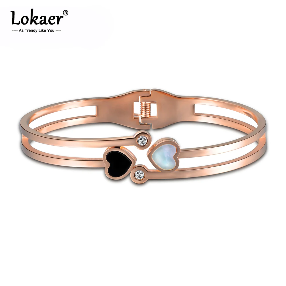 Lokaer Классическая титановая сталь розовое золото браслет и браслет качественный ювелирный двойной корпус сердце Lovey браслет украшение для влюбленных B17002