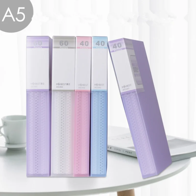 2PCS/Package Plastic File 40/60 Pages List Booklet Insert A5 Folder School Business Office Supplies Storage Documents Paper Clip