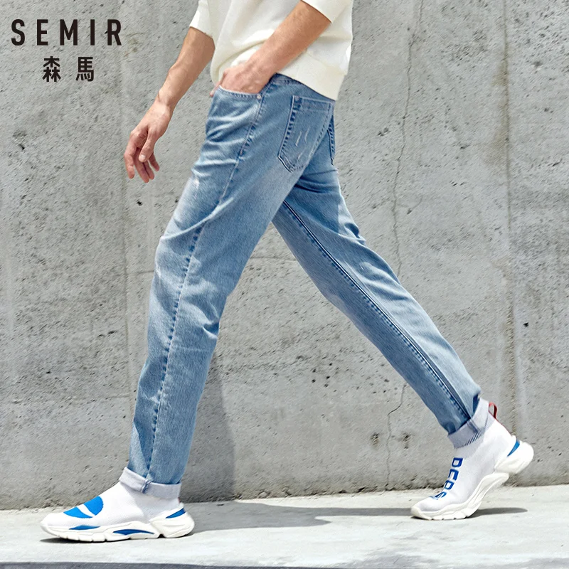 Мужские прямые джинсы Semir синие хлопковые с буквенным принтом для подростков