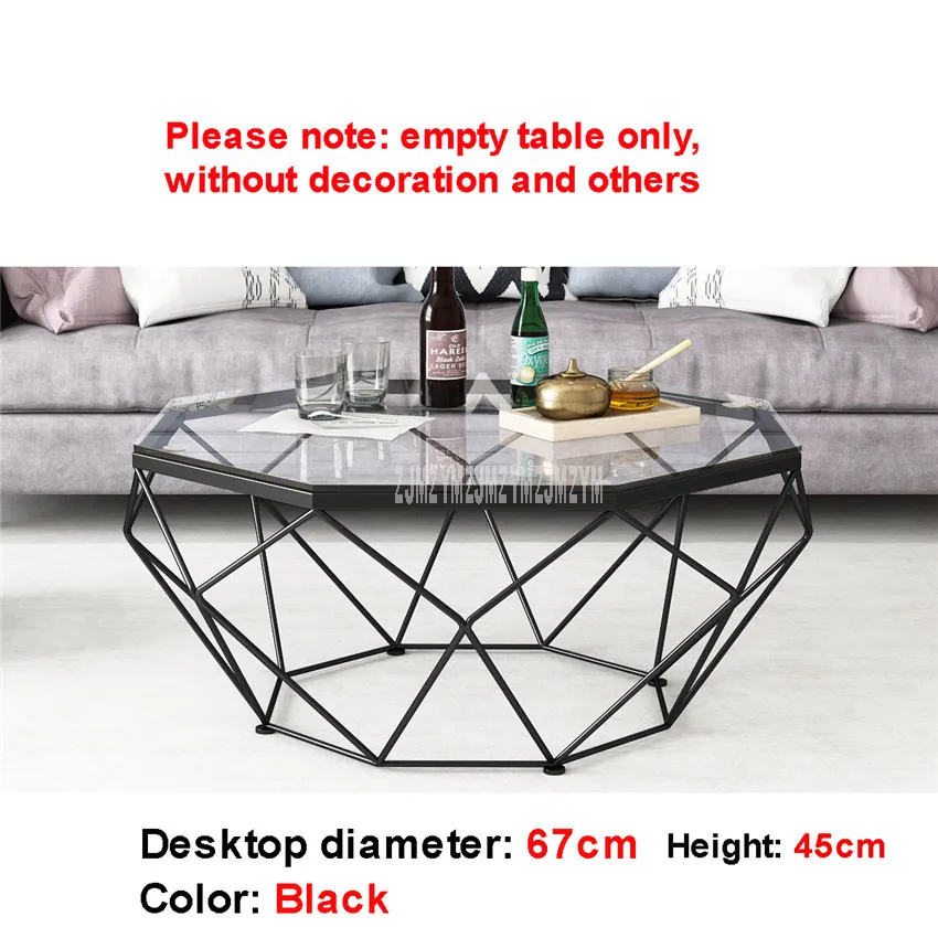 Чайный столик в скандинавском стиле с металлическим рисунком, маленький креативный Настольный столик из закаленного стекла с железной ножкой для гостиной, 57 см/67 см/77 см/87 см - Цвет: 67cm Black
