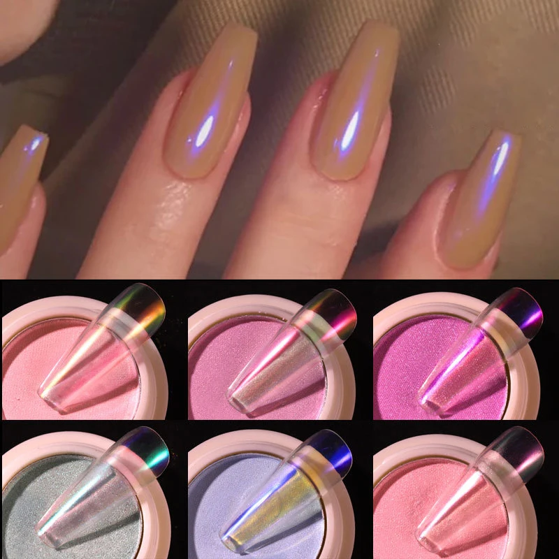 1g/box Transparent Nail Glitter Mirror Aurora Neon Powders Dust Chameleon Nail Art chromium Pigment Dipping Powder Decoration
