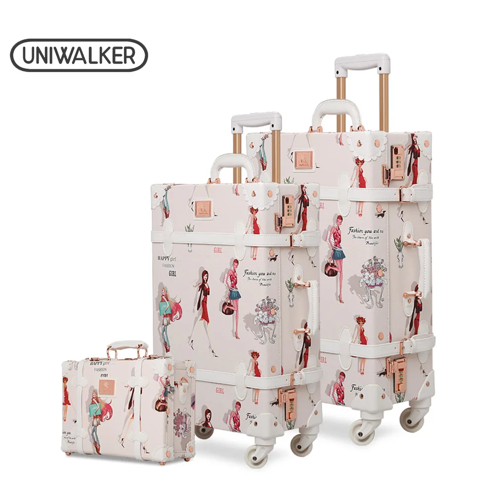 3 шт./комплект женские чемоданы на колесиках 12/20/26 дюймов|vintage luggage|rolling luggagefashion luggage