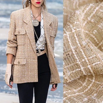 

150CM Wide 380G/M Weight Coffee Color Knitted Acrylic Linen Polyester Fabric for Autumn Spring Dress Jacket Coat DE1079