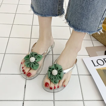 

Transparent Flip Flops Women Soft Sole Slippers Summer Shoes Flower Outdoor Open Toe Flat Slippers Women Beach Shoes