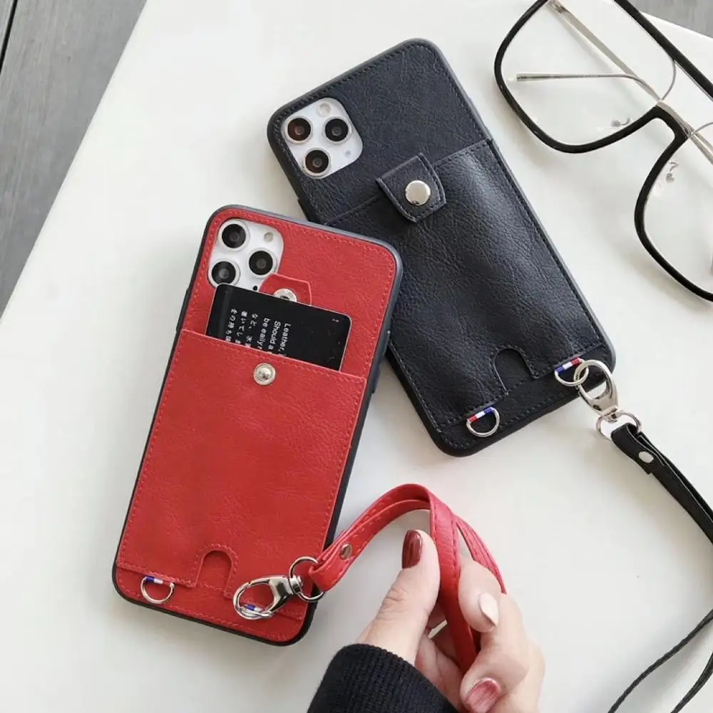 

Female Lychee Luxury Phone Case For iPhone 11 Pro XS Max XR X 8 7 6s 6 Plus PU Leather Card Pocket Purse Phone Cover Long Chain