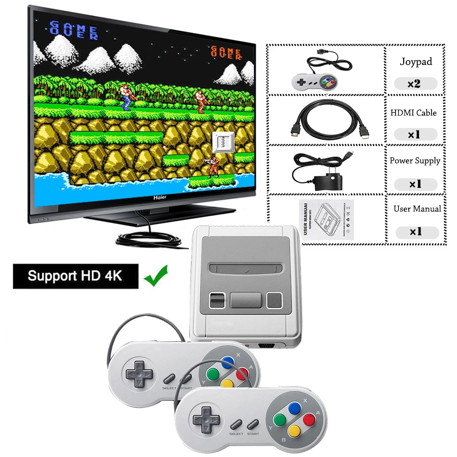 

Super SNES Mini HD Family TV 8 Bit Video Game Console Retro Classic HD Output Handheld Game Player Built-in 621 Games 2 Gamepads