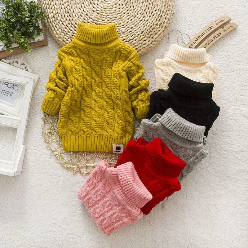 Свитер для малышей свитер для мальчиков и девочек 2-9 лет, Однотонный свитер с высоким воротником и круглым вырезом, 7 цветов, Осень-зима