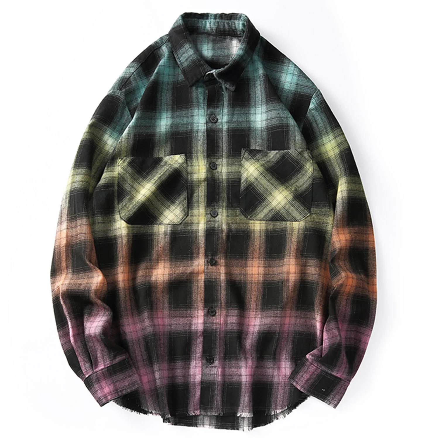 Multi Color Aelfric Eden градиент цвета радуги клетчатые хлопковые рубашки Уличная Повседневная стильная Осенняя блуза с длинным рукавом рубашки мужские женские топы - Цвет: Multi Color