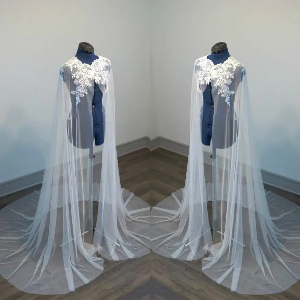 Real Image White Wedding Cape 2020 Bridal Shawl Soft Tulle Cathedral Length Appliqued Long Cloak | Свадьбы и торжества