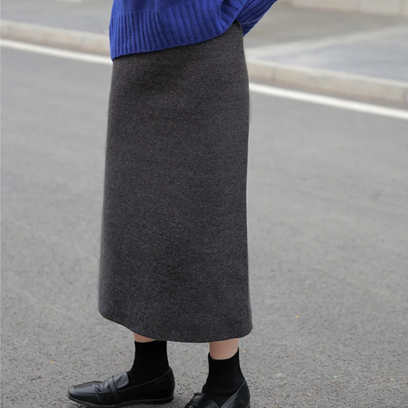 Autumn and winter women's skirt casual solid color knitted skirt