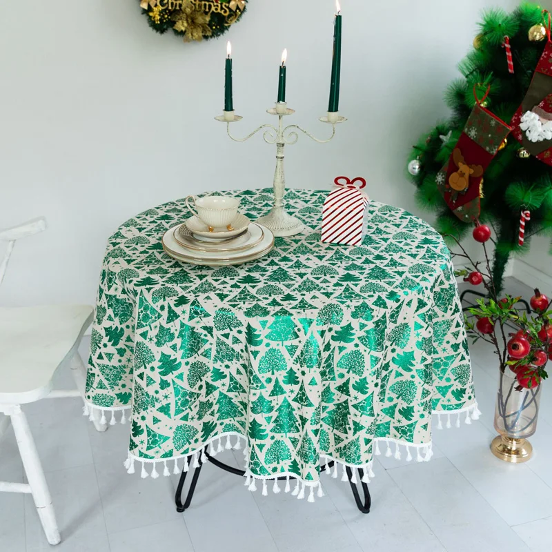  Christmas Table Cloth Round Tablecloth Nappe Table Cover Party Wedding Table Cloth for Home Table M
