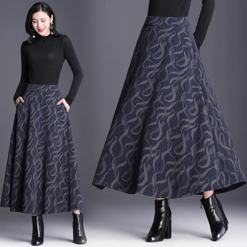 

2018 Autumn And Winter New Style Wool Skirt High-waisted Mid-length Slim Fit A- line Skirt Big Skirt Medium-length Dress Women's