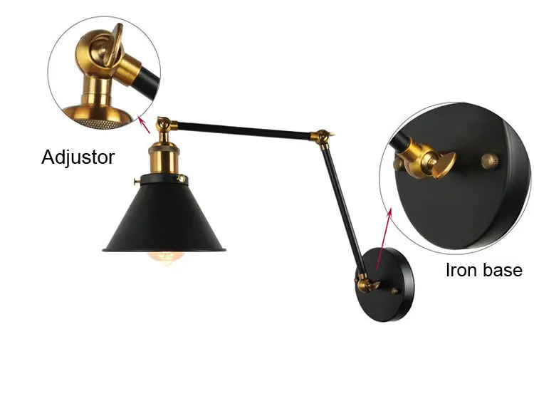 Nordic Black Lamps Adjustbale Iron Light Lanterns Bedroom Bedside Light Study Vintage Wall Light Bra Wall Sconce night lamp for bedroom wall