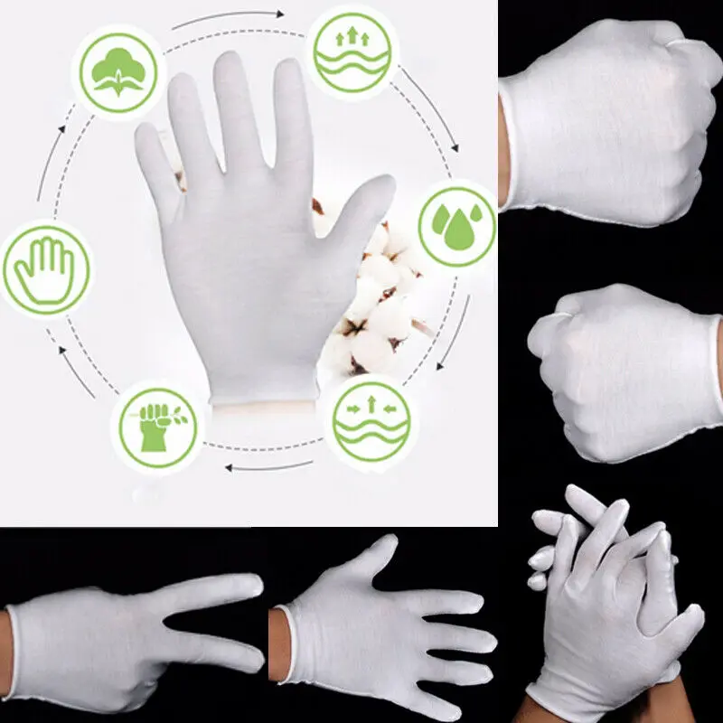 6 пар белых хлопковых перчаток, серебряные перчатки для осмотра монет, большой размер