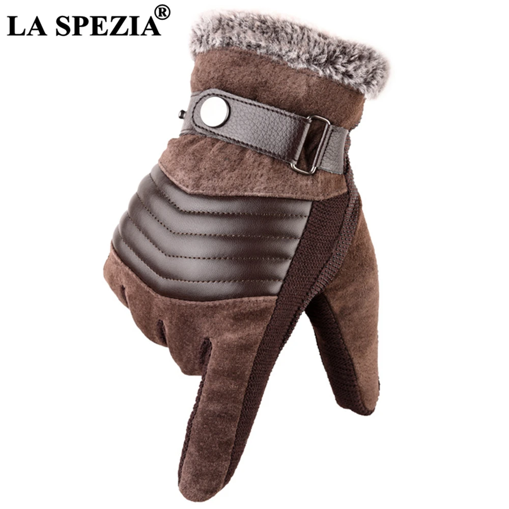 LA SPEZIA, коричневые мужские кожаные перчатки, настоящая свиная кожа, русские зимние перчатки, теплые толстые, для вождения, катания на лыжах, мужские перчатки, Guantes Luvas