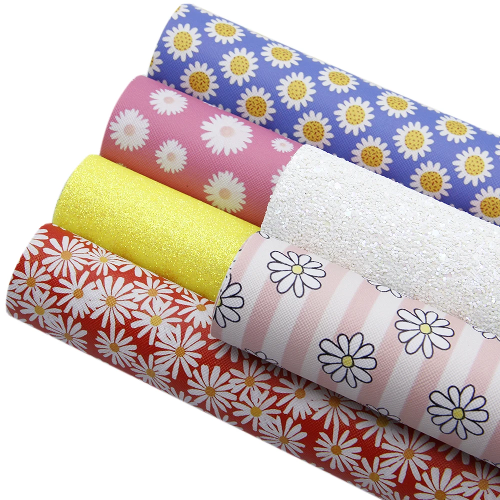 

New 6pcs/set 20*34cm Multi-material Flower Printed Plain Synthetic Leather Patchwork For Hair Bow bags Phone Case DIY,c7860