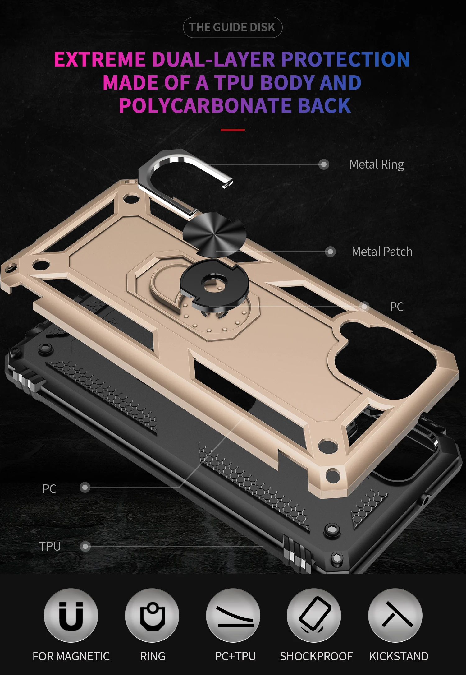 Ultimate Military-Grade Shockproof Phone Case with Magnetic Ring & Metal Back Cover