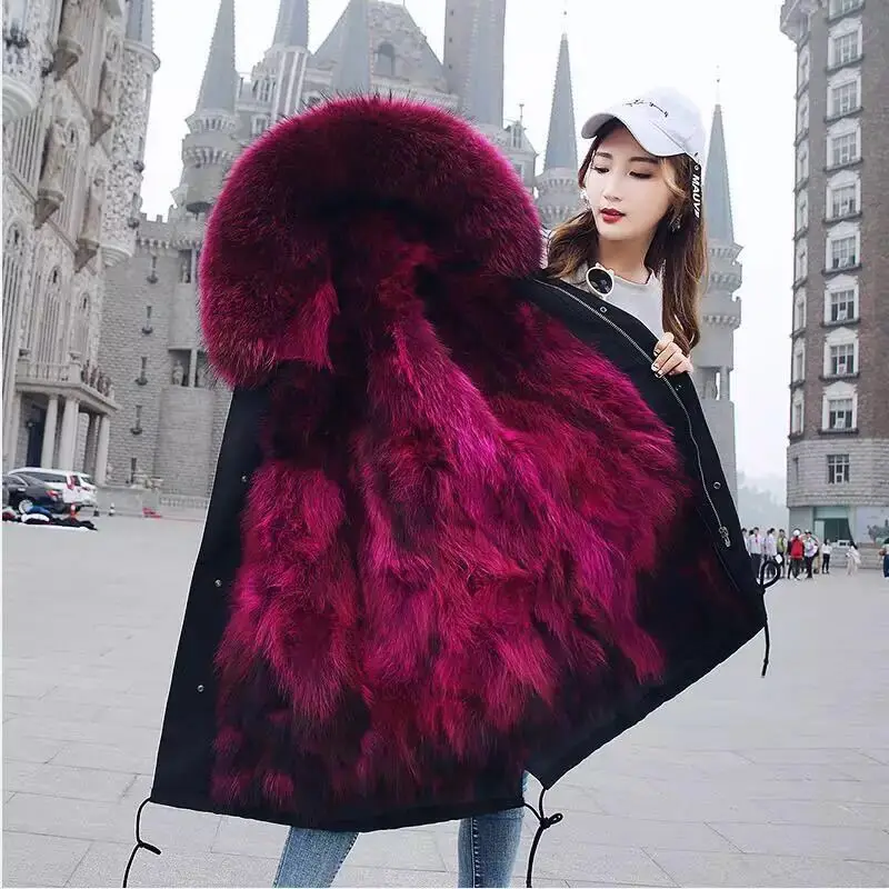

Women winter high quality warm hooded parka coat Real Fox fur lining overcoat A840