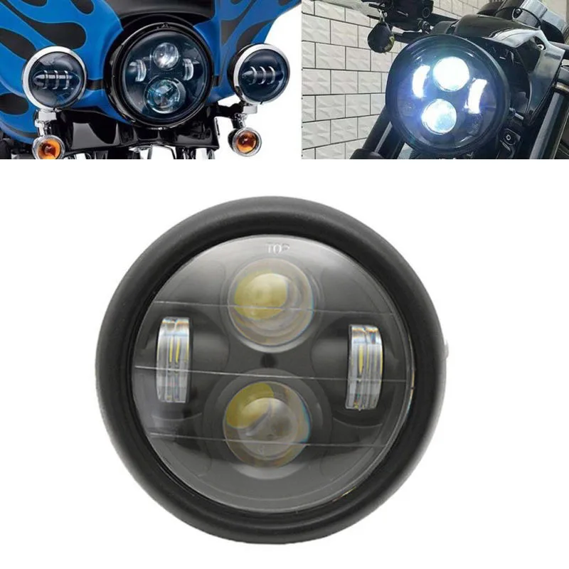 12V мотоциклов Универсальный матовый черный светодиодный фар высокого ближнего света Cafe Racer