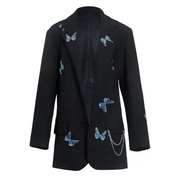 

Brand fashion women's high-end luxury winter vintage butterfly embroidery suit jacket blazer coat