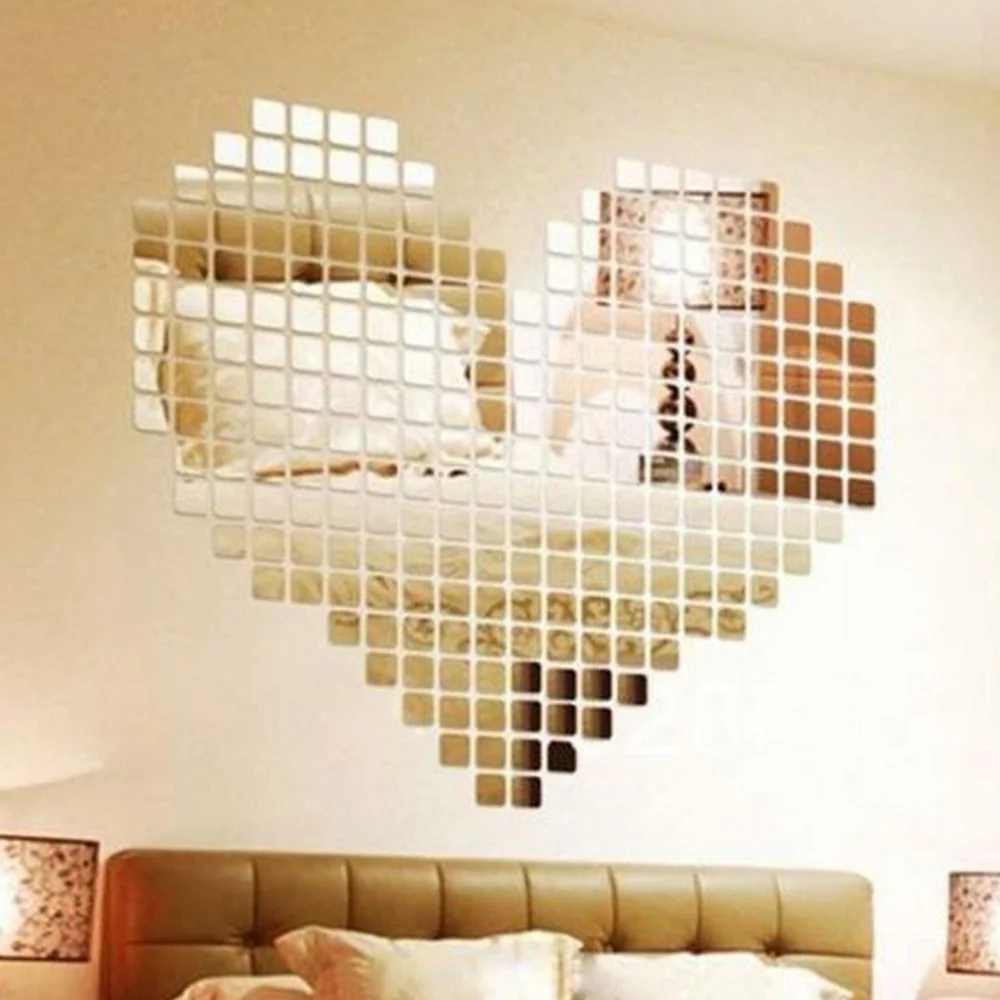 100Pcs Glass Mirror Mosaic Tiles Square DIY Artwork Supplies Home Wall Decor 