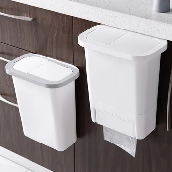

Wall-mounted Trash Bins Slide Cover Hanging Type with Lid Trash Can Push-top Garbage Bin Organizers for Cabinet Door Kitchen