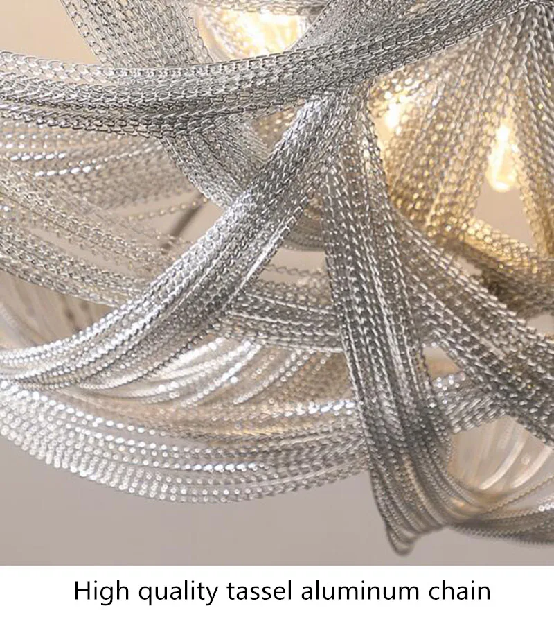 Современный стиль художественная алюминиевая цепь светодиодный потолочный роскошный дизайн цепи потолочные светильники серебряное искусство Дизайн кисточкой лампа