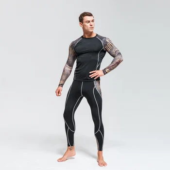 

High Quality Men's Suit 2 Piece Tracksuit Men Winter Thermal Underwear Suit Quick-drying Running Suit Compression Sport Tights