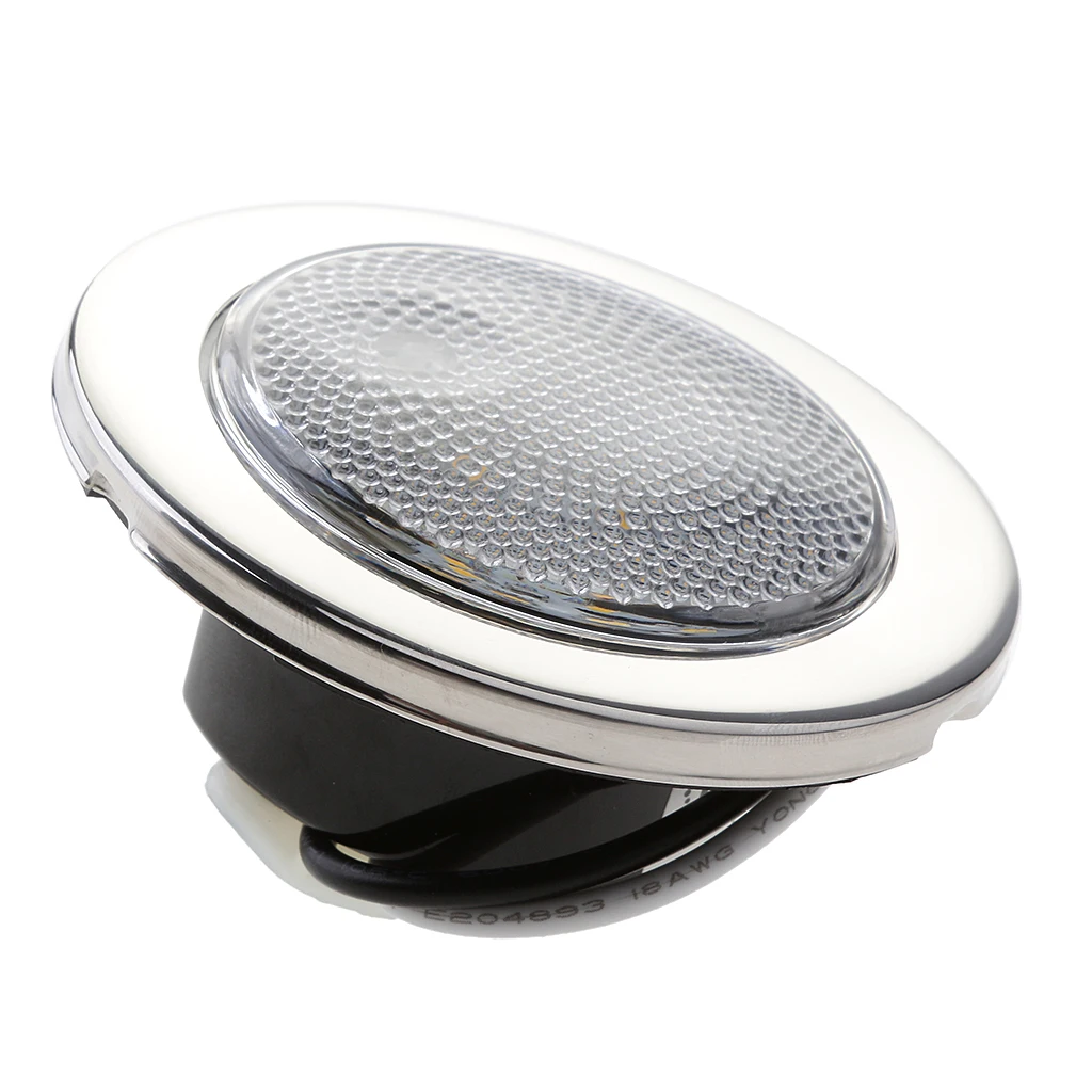 Marine 9 LED Round Light Prismatic Push Lens ON / OFF Brushed Nickel Bezel