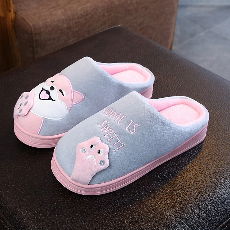 US $8.52 Cartoon Dog Women Home Slippers NonSlip Soft Winter Warm House Indoor Bedroom Lovers Couples Floor Shoes