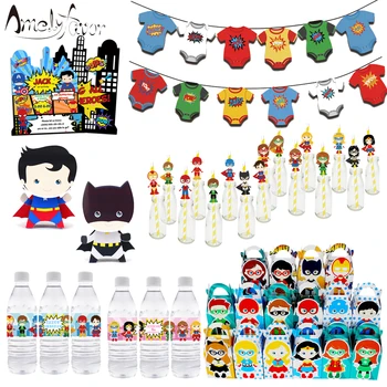 

Super Hero Party Supplies Invitations Gift Box Balloons Banner Straw Gift Bag Cake Topper Water Bottle Birthday Party Decoration