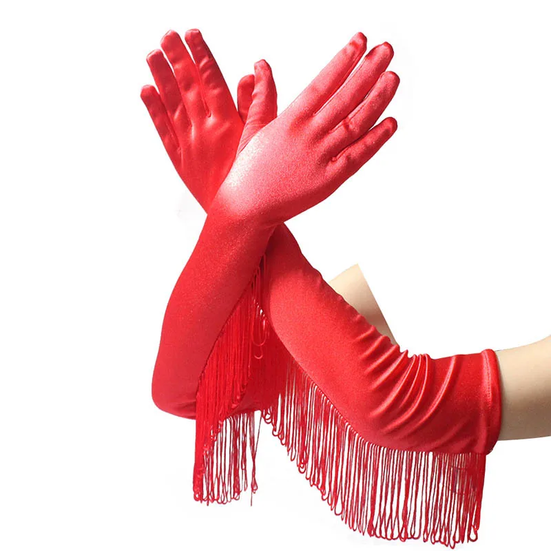 Элегантные длинные белые атласные перчатки на палец с кисточками, свадебные танцевальные перчатки для особых случаев, Вечерние перчатки Gant mariage ST306