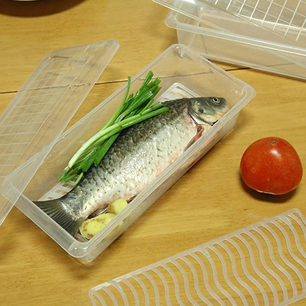 Food Storage Containers, Fridge Organizer Case with Removable Drain Plate Tray Keep Fruits, Vegetables, Meat, Fish Out of The Dr