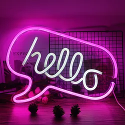 Hello LED Neon Light Sign Letters Neon Sign Panel Holiday Christmas Party Wedding Decorations Home Wall Decor Neon Lamp Gifts