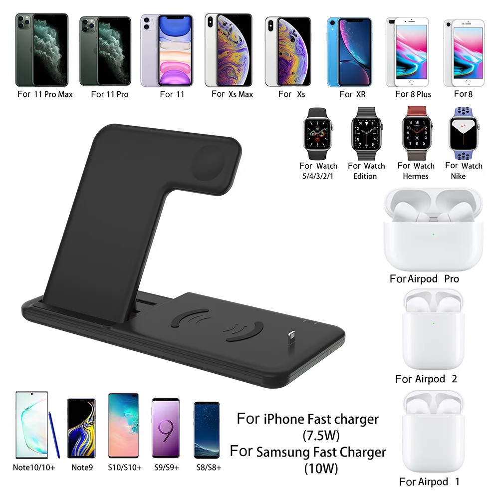 Ceny 15W 4 W 1 stacja ładowania dla Apple Watch szybka bezprzewodowa ładowarka qi stacja dokująca dla iWatch 5 4 3 AirPods Pro iPhone 11 XS XR X 8