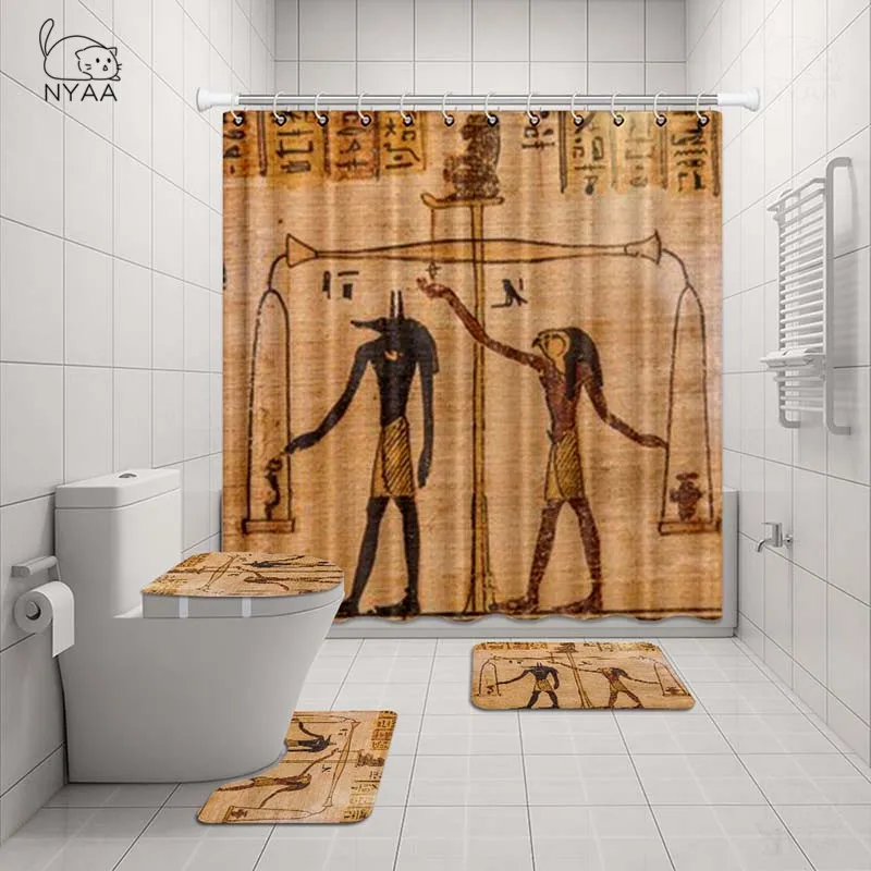 NYAA 4 шт. набор Древний Египет занавеска для душа пьедестал ковер крышка туалет коврик для ванной набор ковриков для ванной комнаты декор - Цвет: NY5340